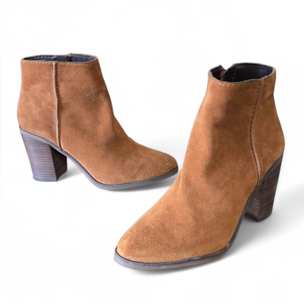 ALDO Brown Suede Block Heel Ankle Boots Side Zip Size 8.5